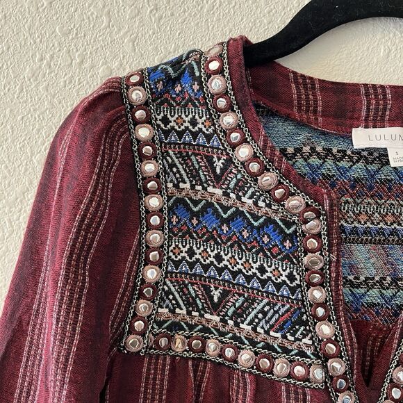 Lulumari Womens Peasant Top Small Embroidered Jeweled Boho Hippie Fairy Festival - Picture 5 of 16
